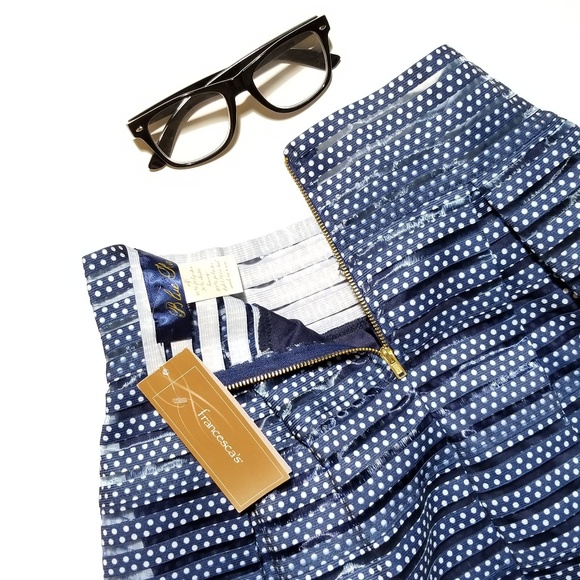 NWT Francesca's Blue Rain Polka Dot Pleated Skirt - Picture 7 of 8